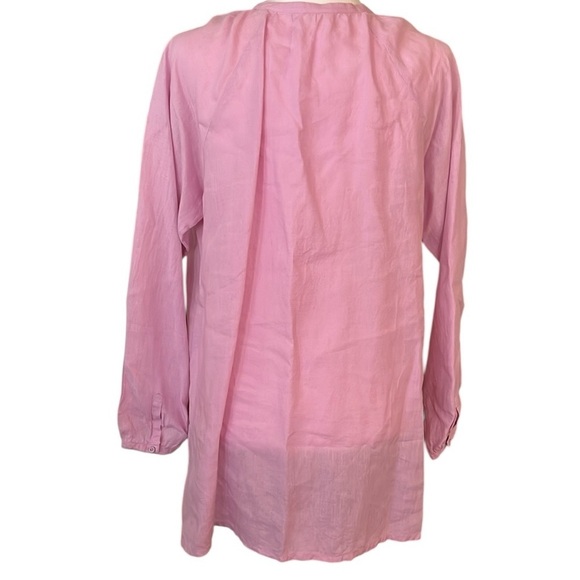 Eileen Fisher Linen Pink Mandarin Collar Long Sleeve Shirt Size Small - Picture 2 of 4